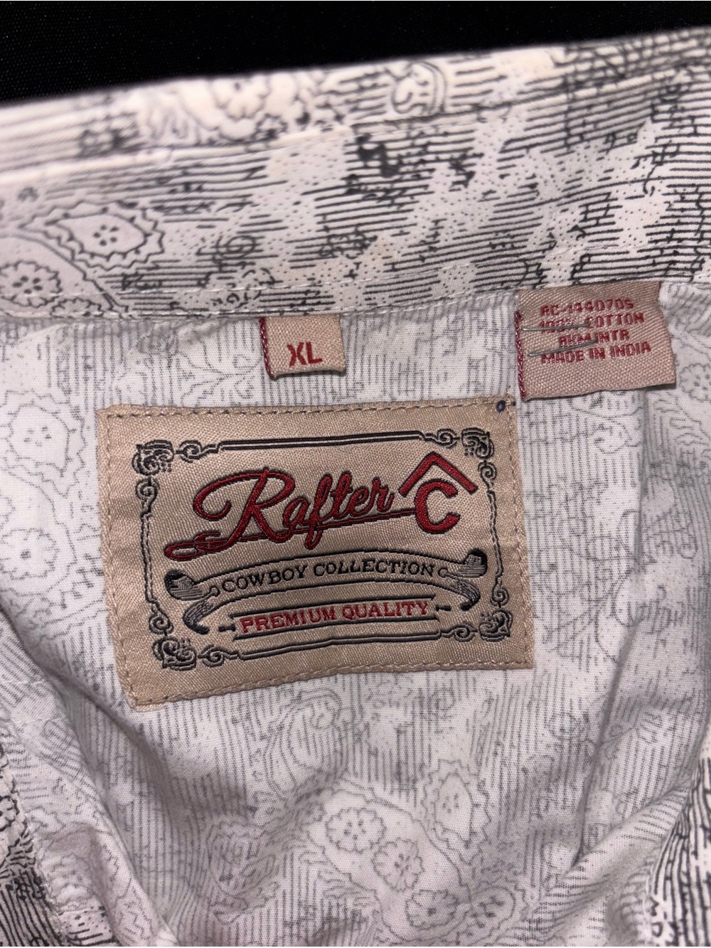 Rafter C Cowboy Collection Men's XL White/Gray Paisley Long Sleeve Cotton Shirt